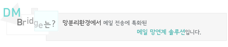 DMBridge 는 망분리환경에서 메일 전송에 특화된 메일 망연계 솔루션입니다.
